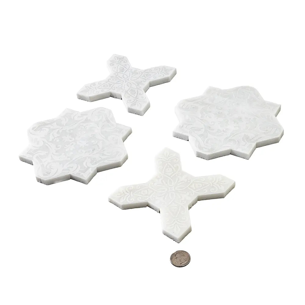 Babylon White Star & Cross Etched Marble Mosaic Tile | Tile Club