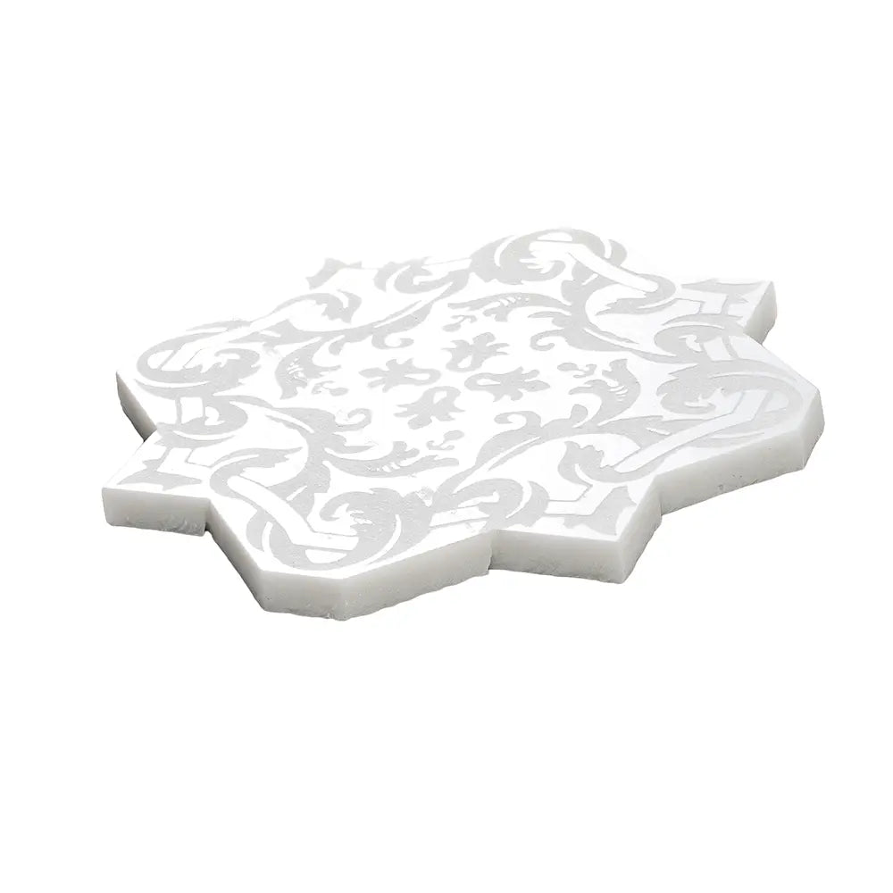 Babylon White Star & Cross Etched Marble Mosaic Tile | Tile Club
