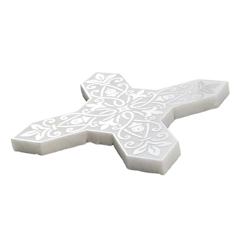 Babylon White Star & Cross Etched Marble Mosaic Tile | Tile Club