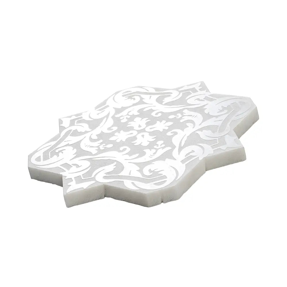 Babylon White Star & Cross Etched Marble Mosaic Tile | Tile Club
