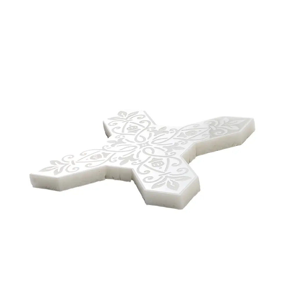 Babylon White Star & Cross Etched Marble Mosaic Tile | Tile Club