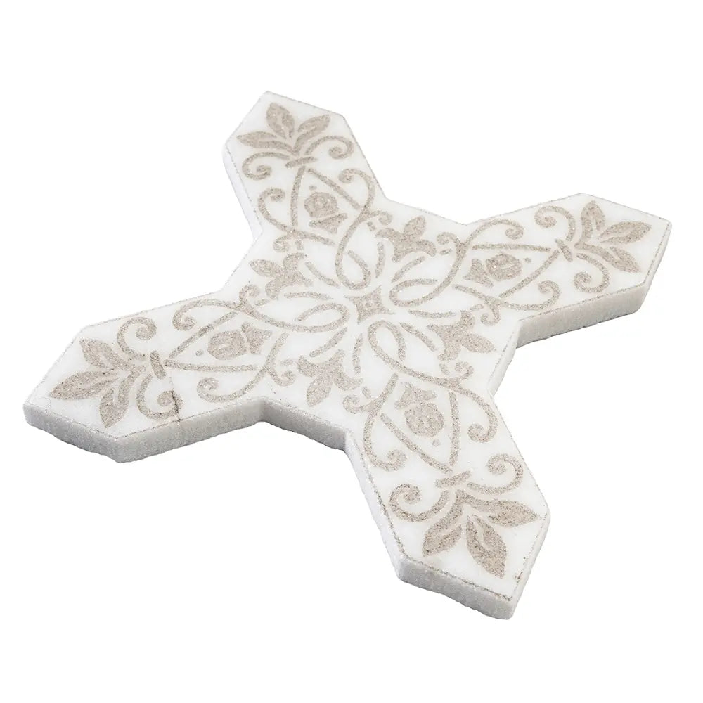 Babylon Antique Star & Cross Etched Marble Mosaic Tile | Tile Club