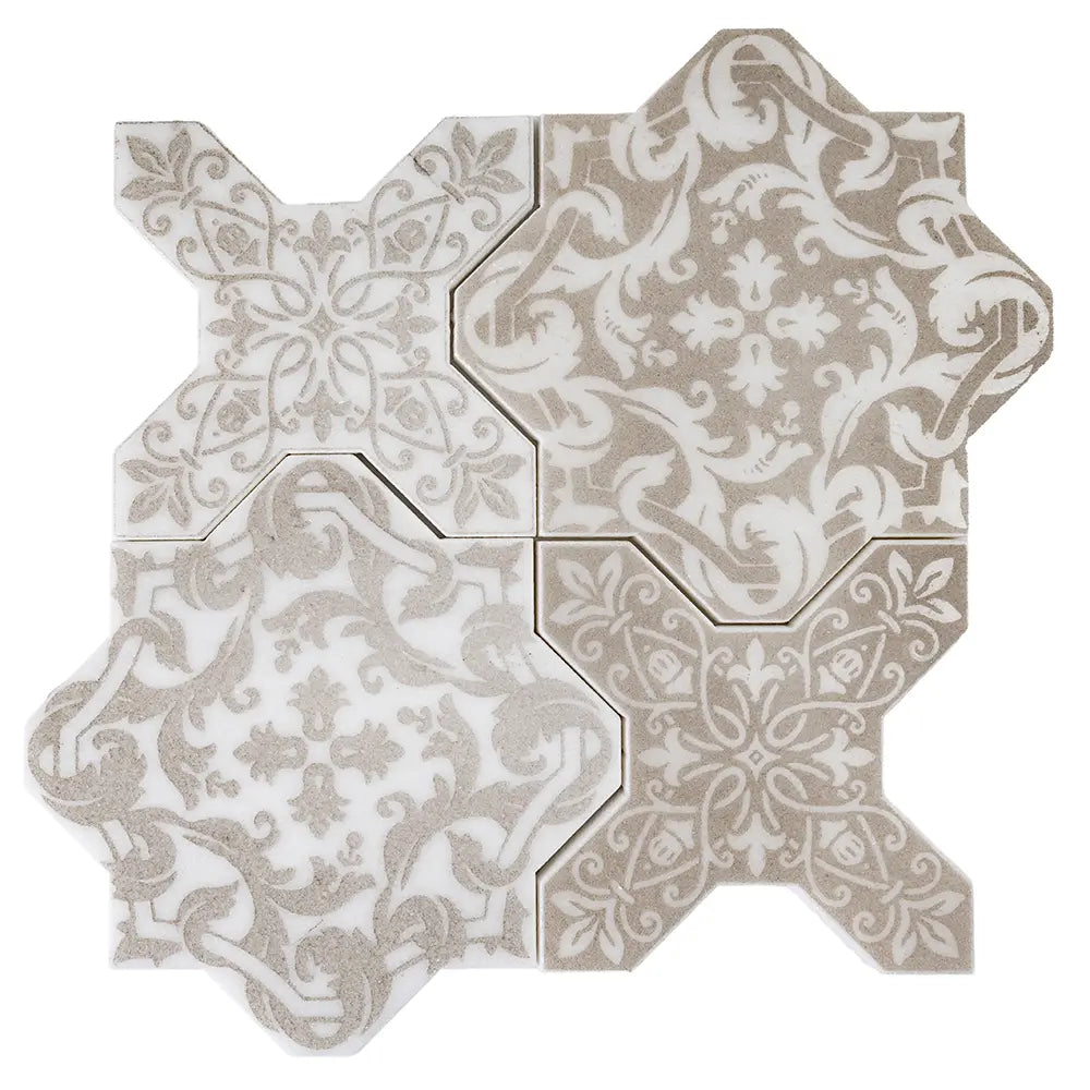 Babylon Antique Star & Cross Etched Marble Mosaic Tile | Tile Club