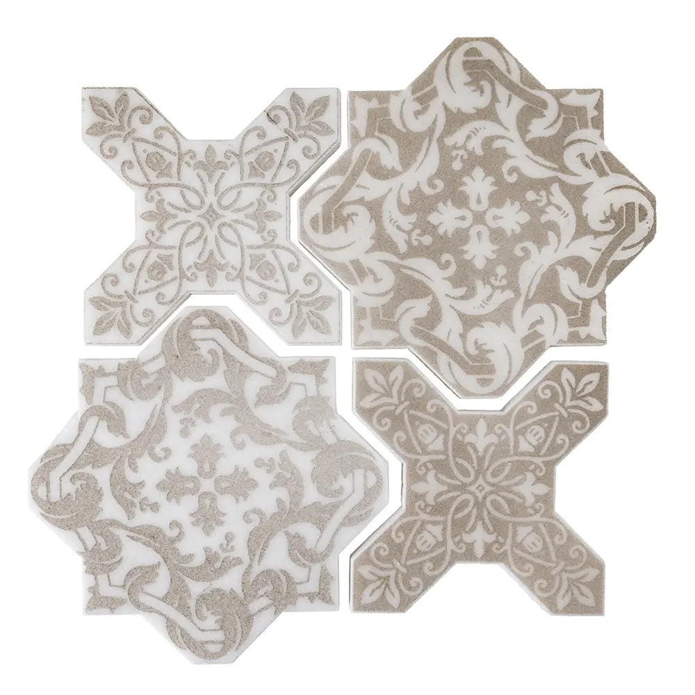 Babylon Antique Star & Cross Etched Marble Mosaic Tile | Tile Club