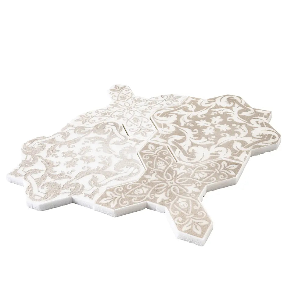 Babylon Antique Star & Cross Etched Marble Mosaic Tile | Tile Club
