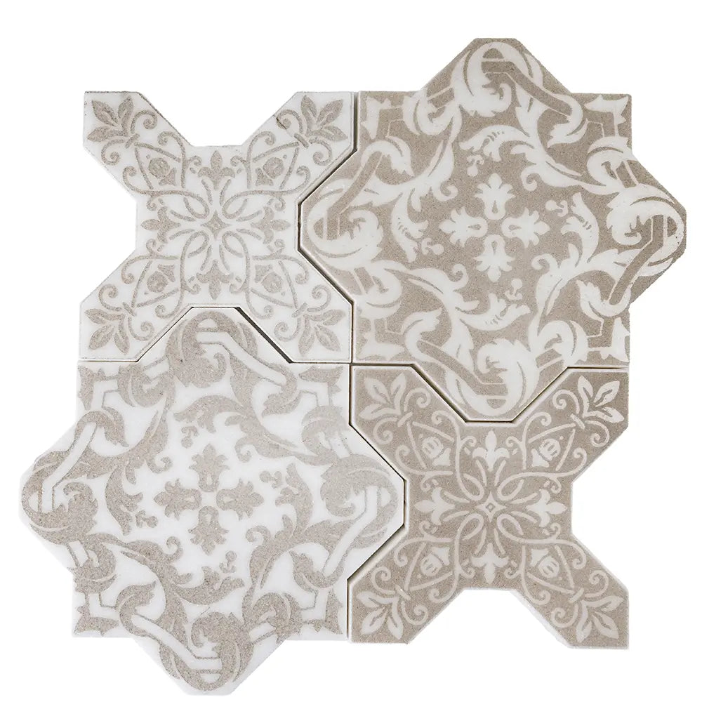 Babylon Antique Star & Cross Etched Marble Mosaic Tile | Tile Club