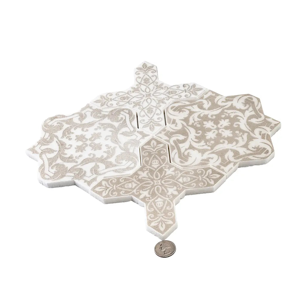 Babylon Antique Star & Cross Etched Marble Mosaic Tile | Tile Club