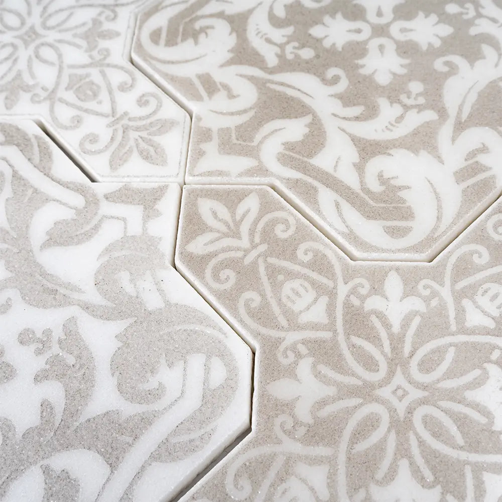Babylon Antique Star & Cross Etched Marble Mosaic Tile | Tile Club