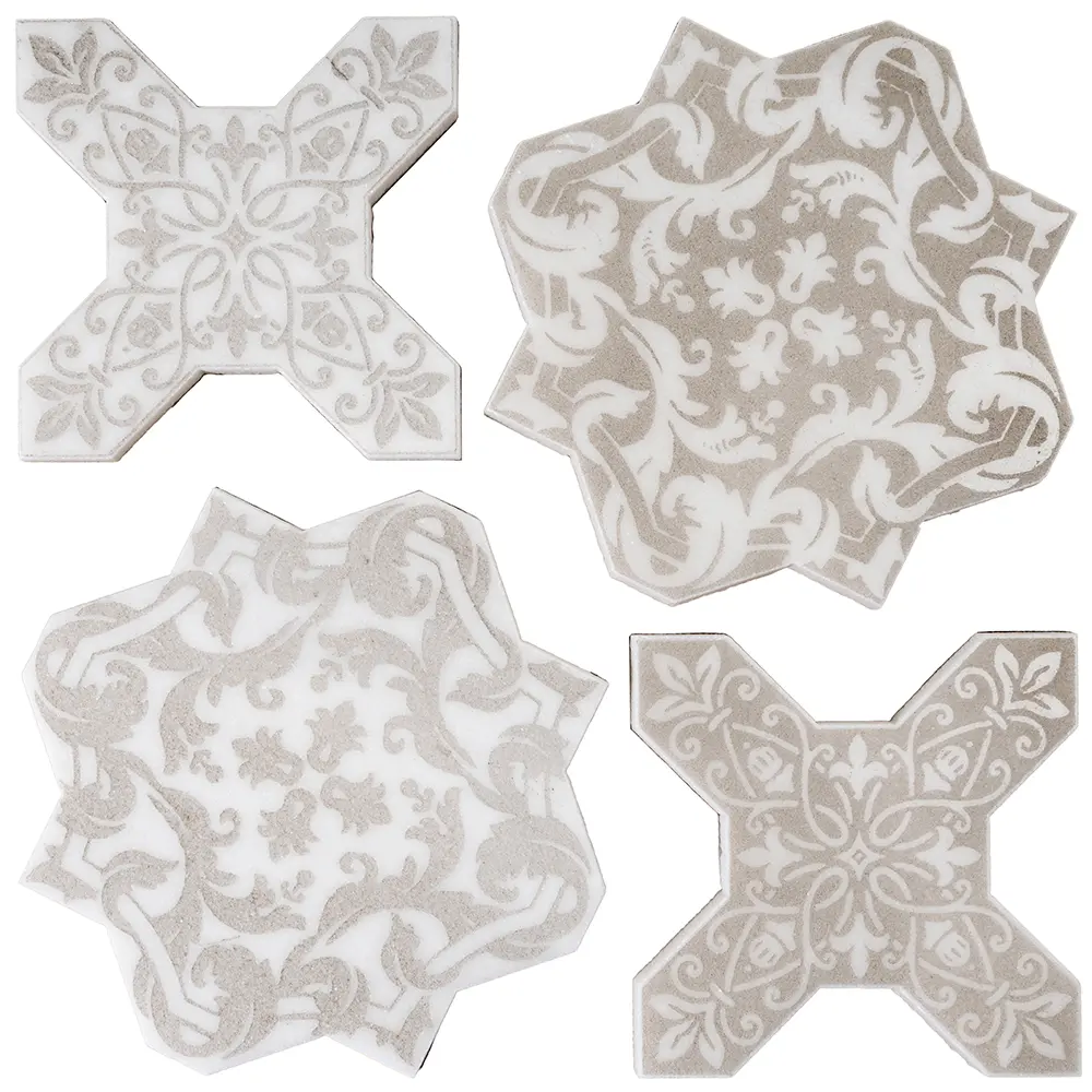 Babylon Antique Star & Cross Etched Marble Mosaic Tile | Tile Club