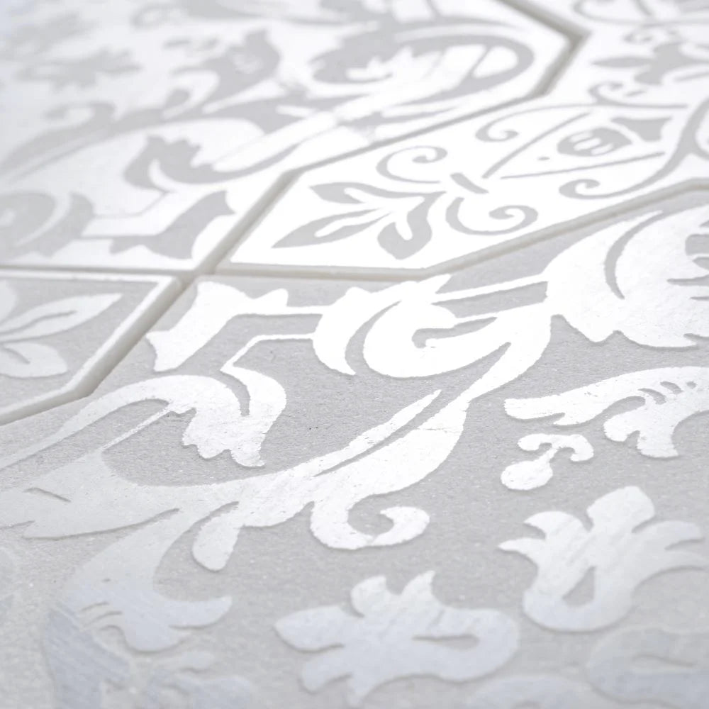 Moroccan Star & Cross White Etched Marble Mosaic Tile | Tile Club