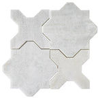 Moroccan Star & Cross White Etched Marble Mosaic Tile | Tile Club