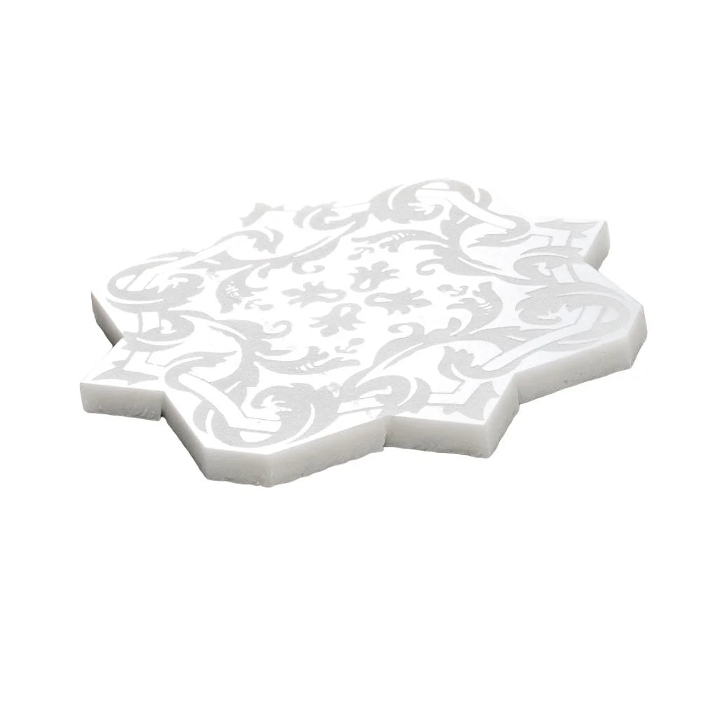 Moroccan Star & Cross White Etched Marble Mosaic Tile | Tile Club