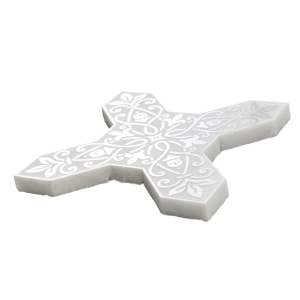 Moroccan Star & Cross White Etched Marble Mosaic Tile | Tile Club
