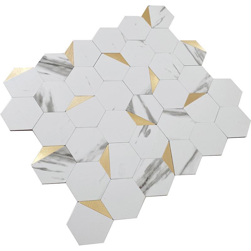 White and Gold Hexagon Peel and Stick Tile