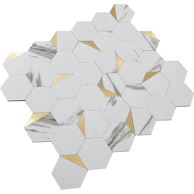 White and Gold Hexagon Peel and Stick Tile | Tile Club