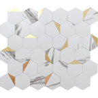 White and Gold Hexagon Peel and Stick Tile | Tile Club