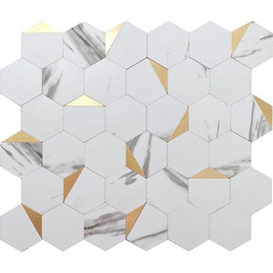 White and Gold Hexagon Peel and Stick Tile