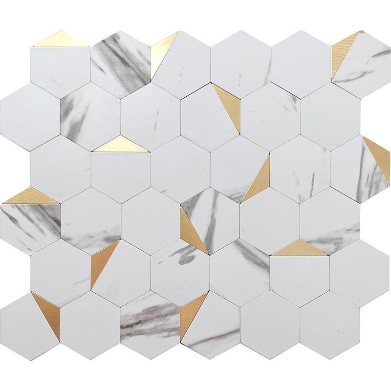White and Gold Hexagon Peel and Stick Tile Sample
