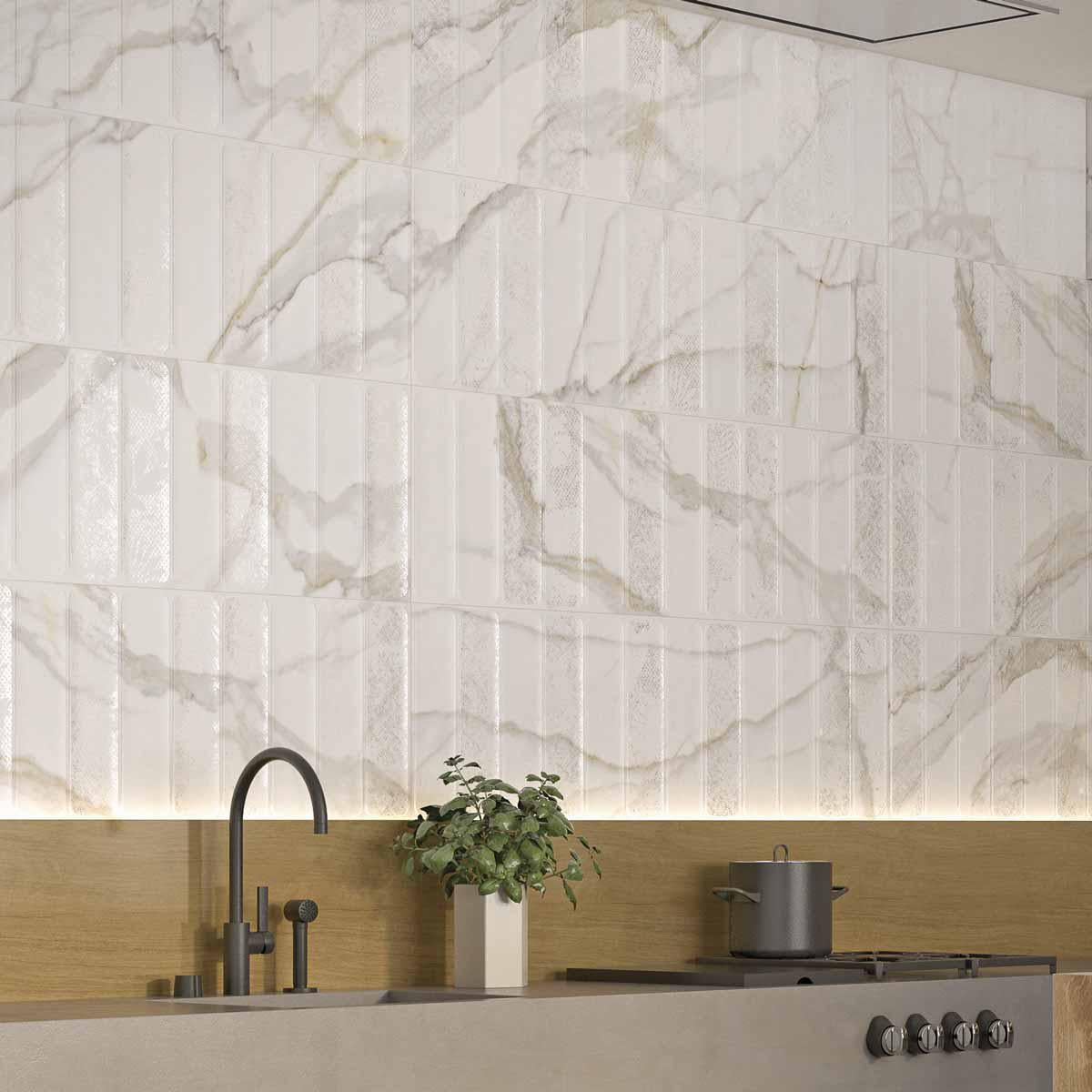 Panorama Gold Marbled Column Porcelain Tile 16x48