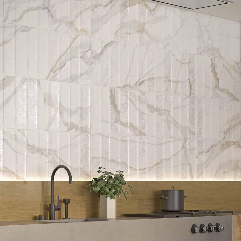 Panorama Gold Marbled Column Ceramic Tile 16x48 | Tile Club
