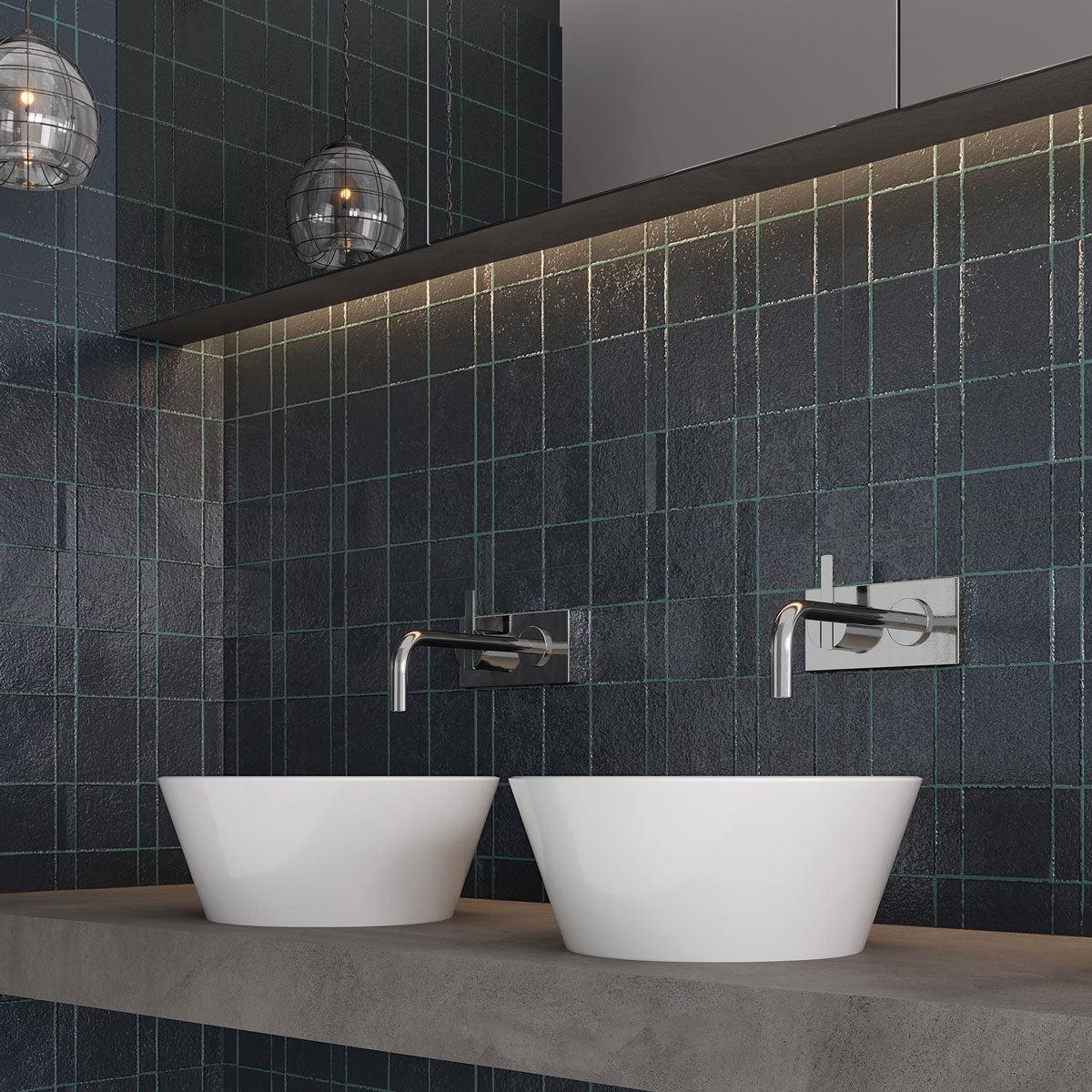 Elements Cobalt Frame Textured Geometric bathroom wall tile