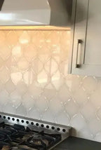  pearl waterjet mosaic tile backsplash over the stove