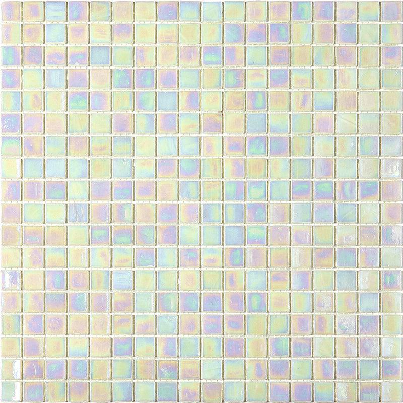 Pearlescent White Squares Glass Pool Tile Sample