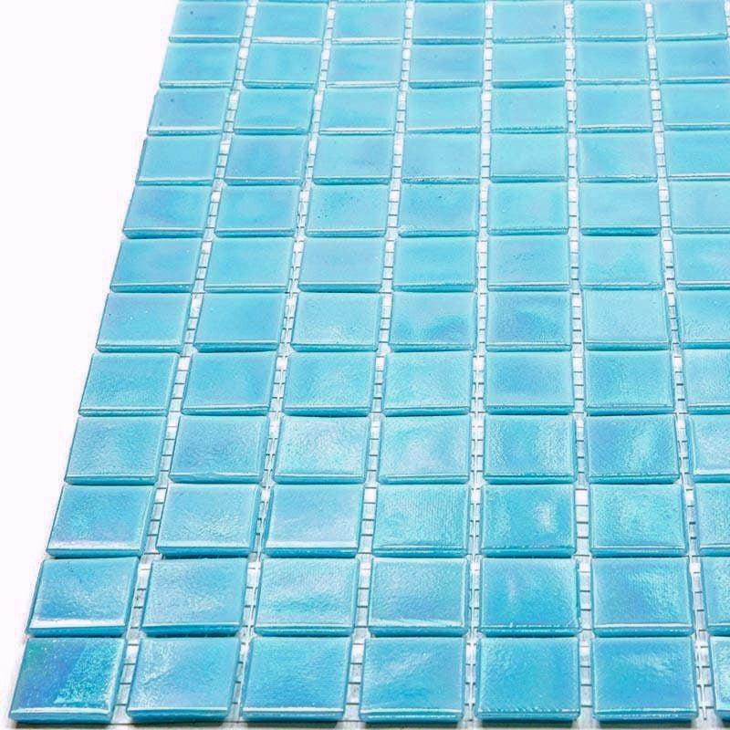Pearly Aqua Blue Squares Glass Pool Tile