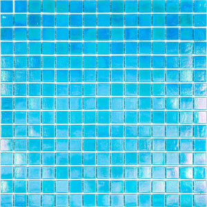 Pearly Ocean Blue Squares Glass Pool Tile Sample