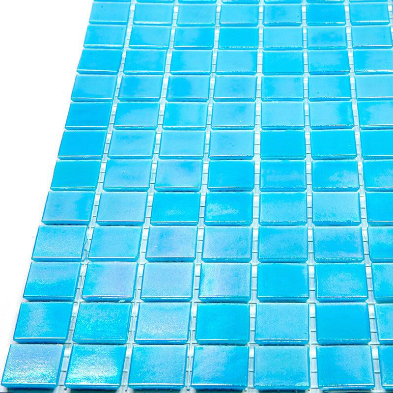 Pearly Ocean Blue Squares Glass Pool Tile