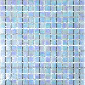 Pearly Powder Blue Glossy Squares Glass Pool Tile