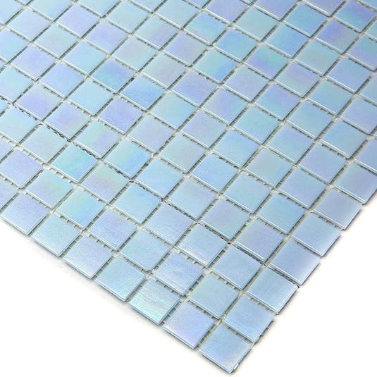 Pearly Powder Blue Squares Glass Pool Tile | Tile Club