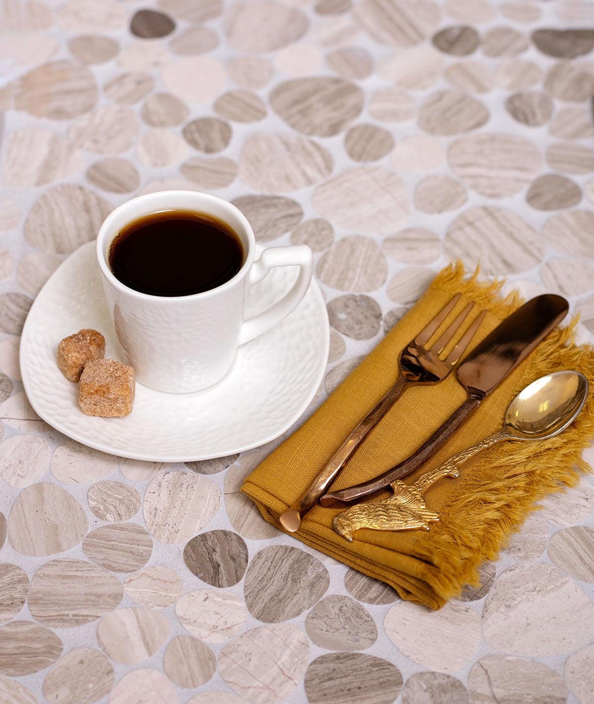 Pebble Wooden Beige Marble Mosaic Tile | Tile Club