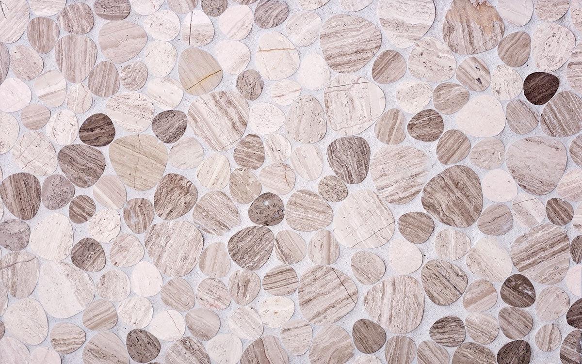 Pebble Wooden Beige Marble Mosaic Tile | Tile Club
