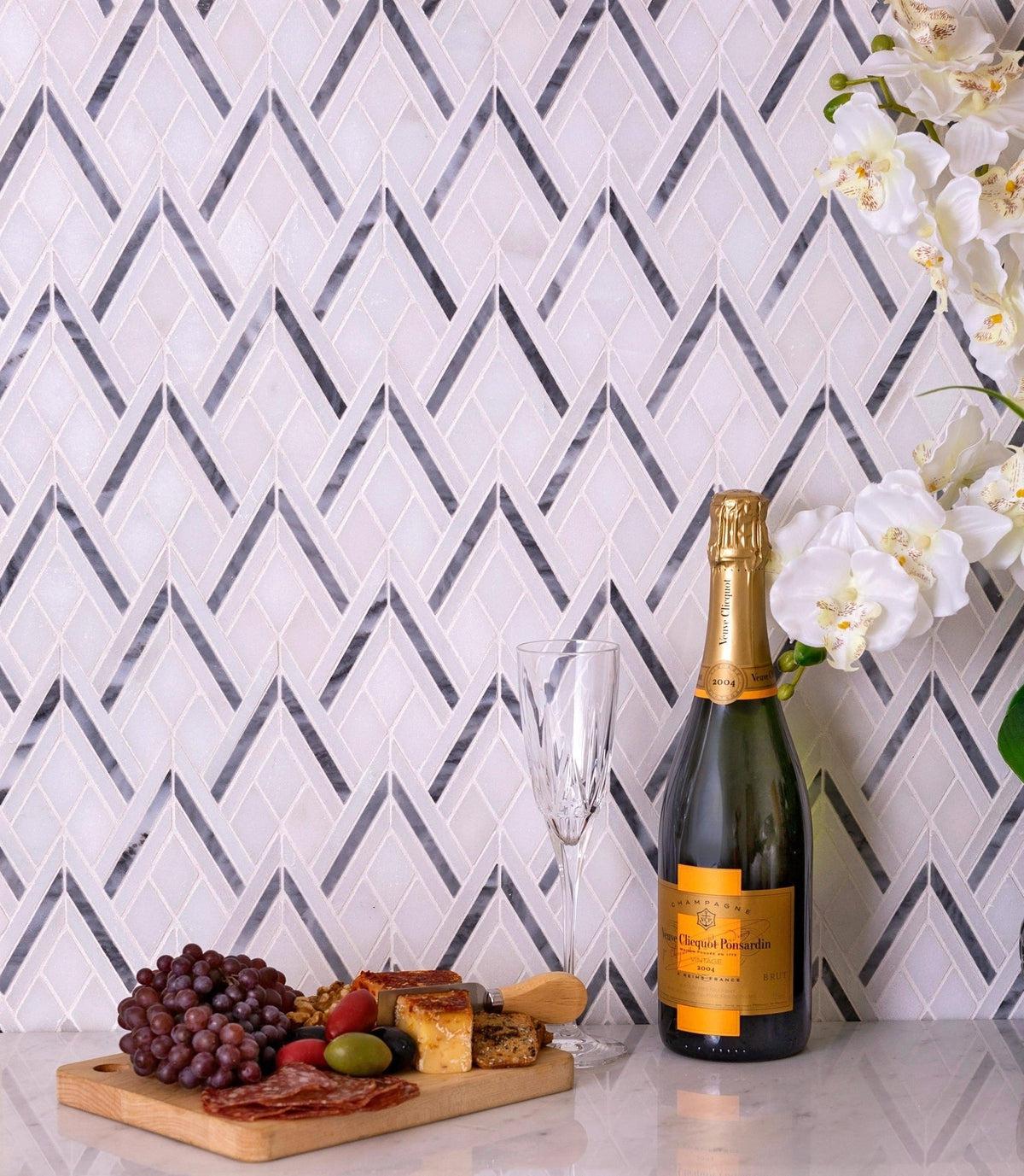 Pike Peak Thassos White & Bardiglio Marble Mosaic Tile for a Glamorous Kitchen Accent