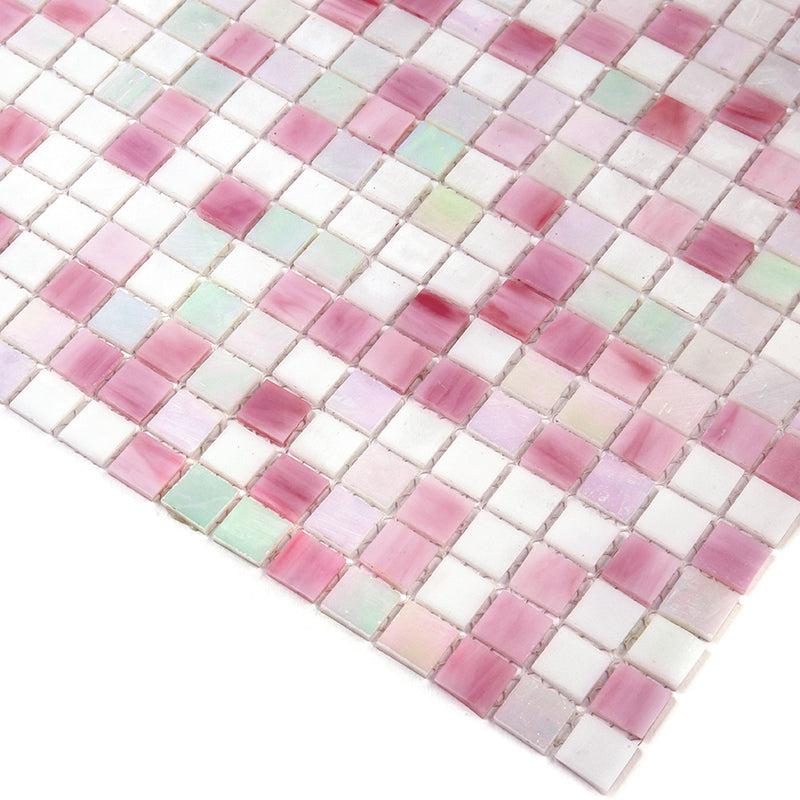 Pink & White Mixed Squares Glass Tile