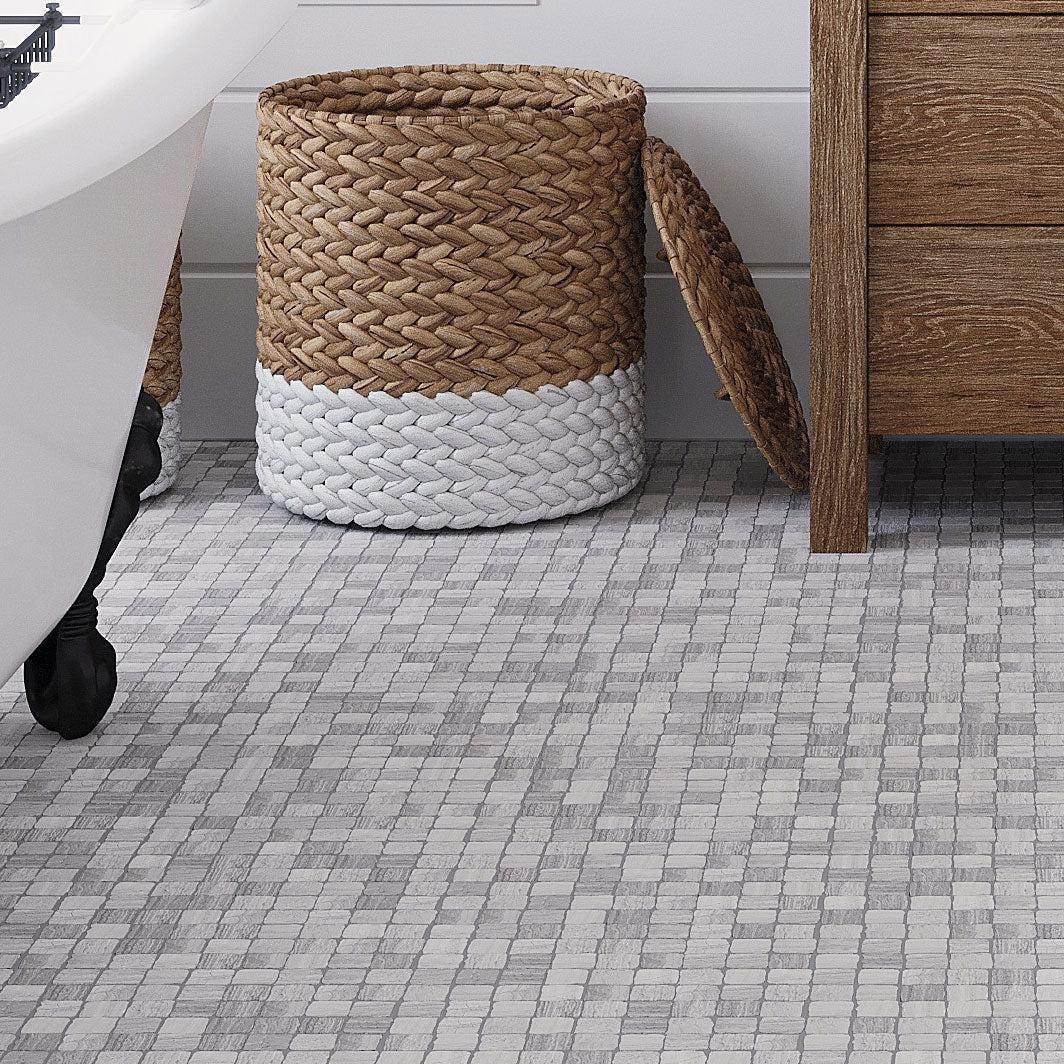 Bathroom Floor with Wooden Beige Marble Mosaic Tiles