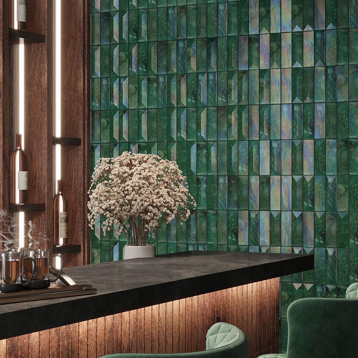 Prism Jade Beveled Brick Glass Mosaic Tile