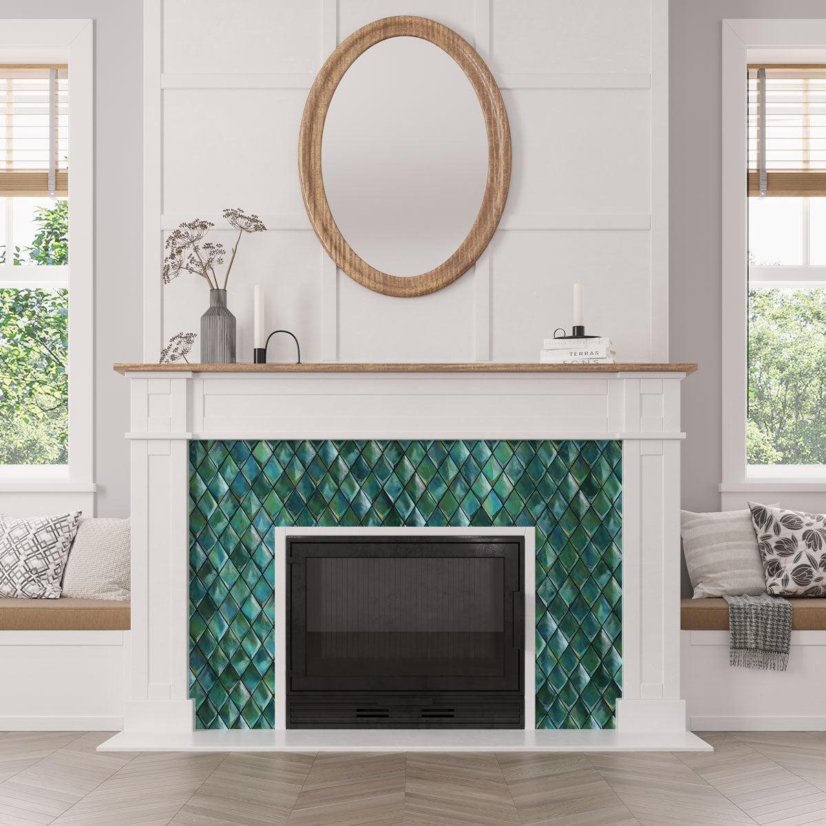 Prism Jade Beveled Diamond Cast Glass Mosaic Tile | Tile Club