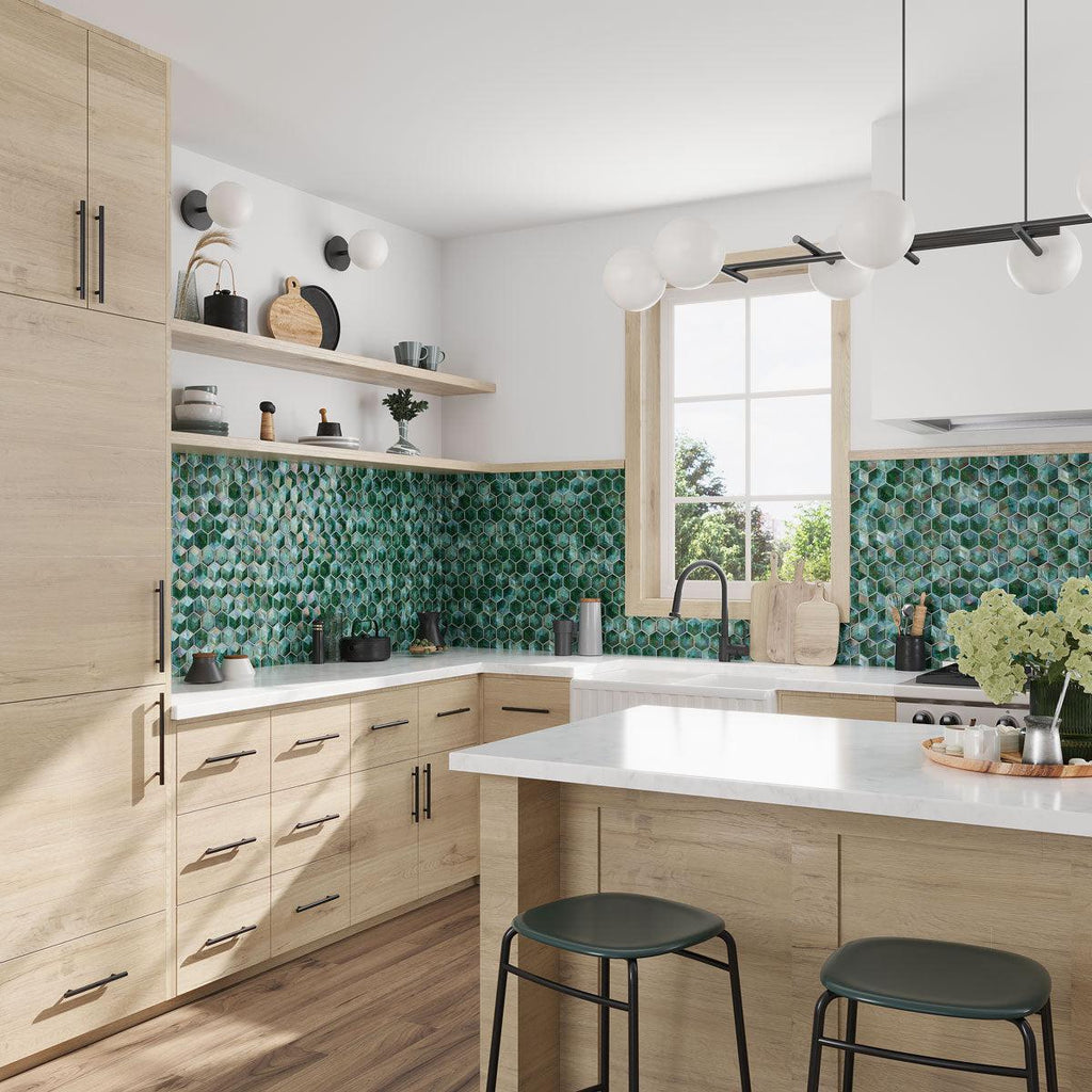 Prism Jade Beveled Hexagon Cast Glass Mosaic Tile | Tile Club