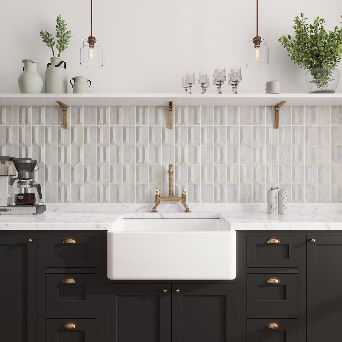 Prism Pearl Beveled Brick Cast Glass Mosaic Tile | Tile Club