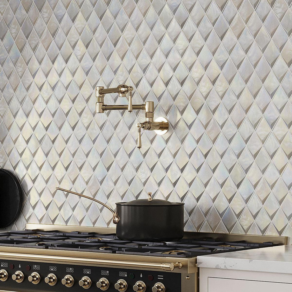 Prism Pearl Beveled Diamond Glass Mosaic Tile