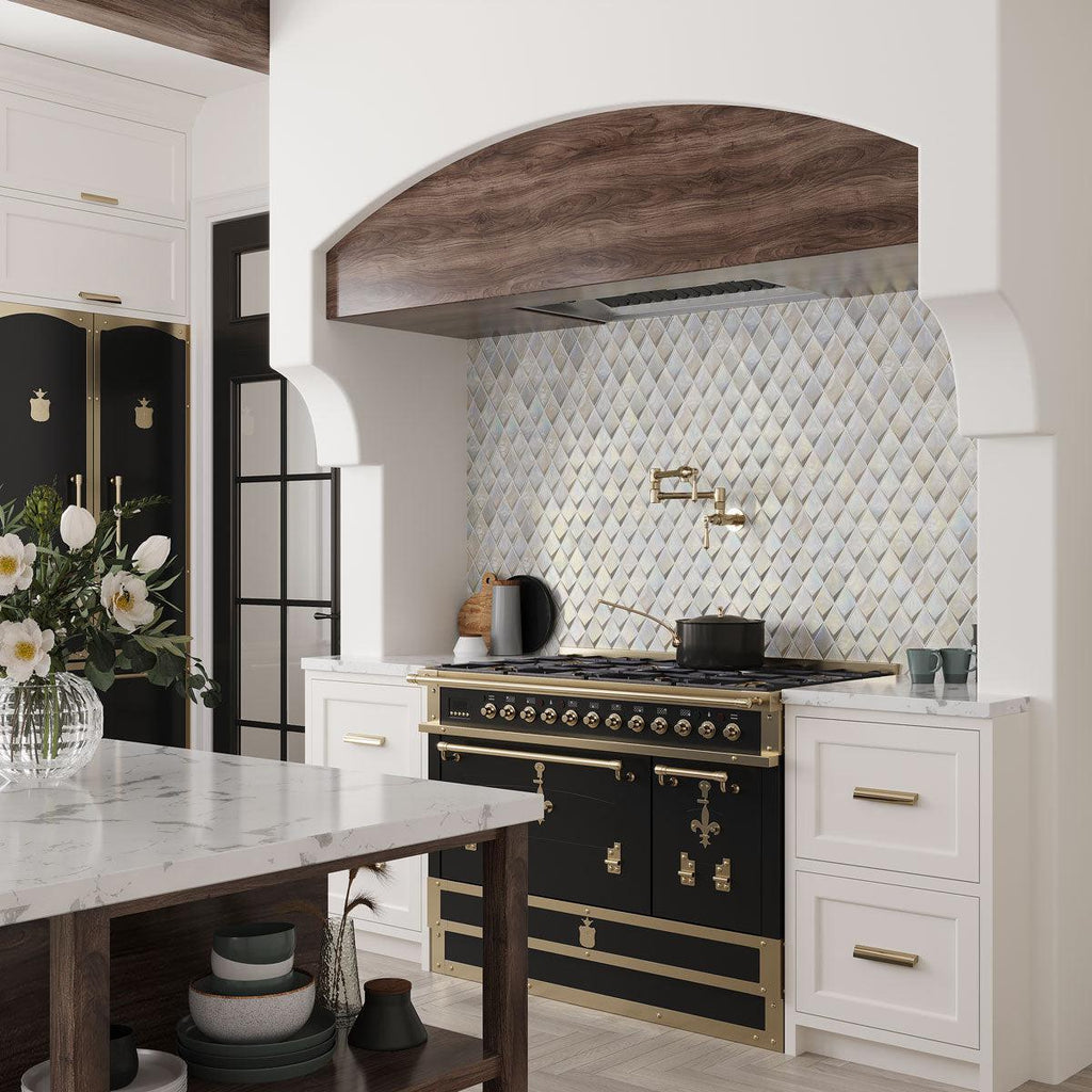 Prism Pearl Beveled Diamond Cast Glass Mosaic Tile | Tile Club