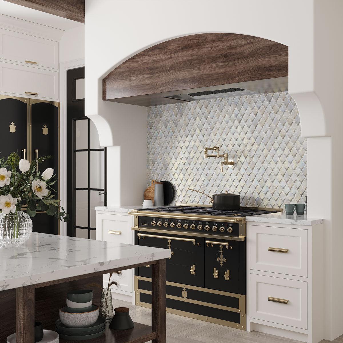 Prism Pearl Beveled Diamond Cast Glass Mosaic Tile | Tile Club