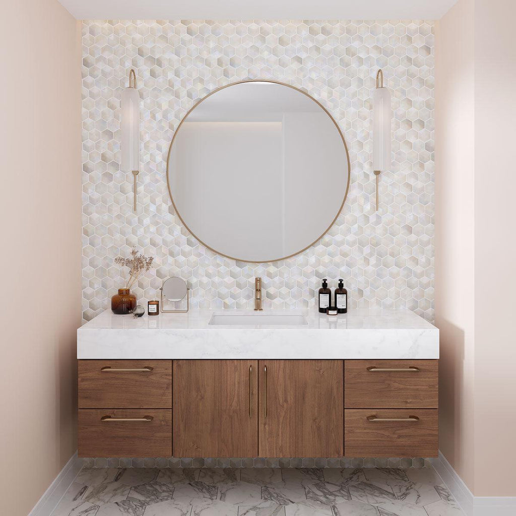 Prism Pearl Beveled Hexagon Cast Glass Mosaic Tile | Tile Club
