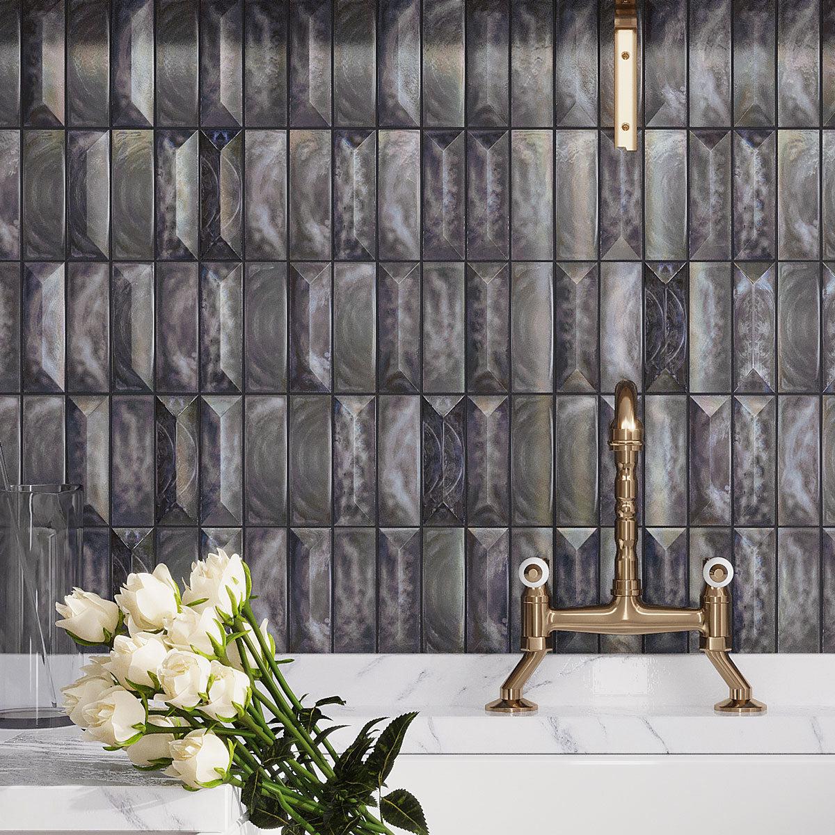 Prism Storm Beveled Brick Glass Mosaic Tile