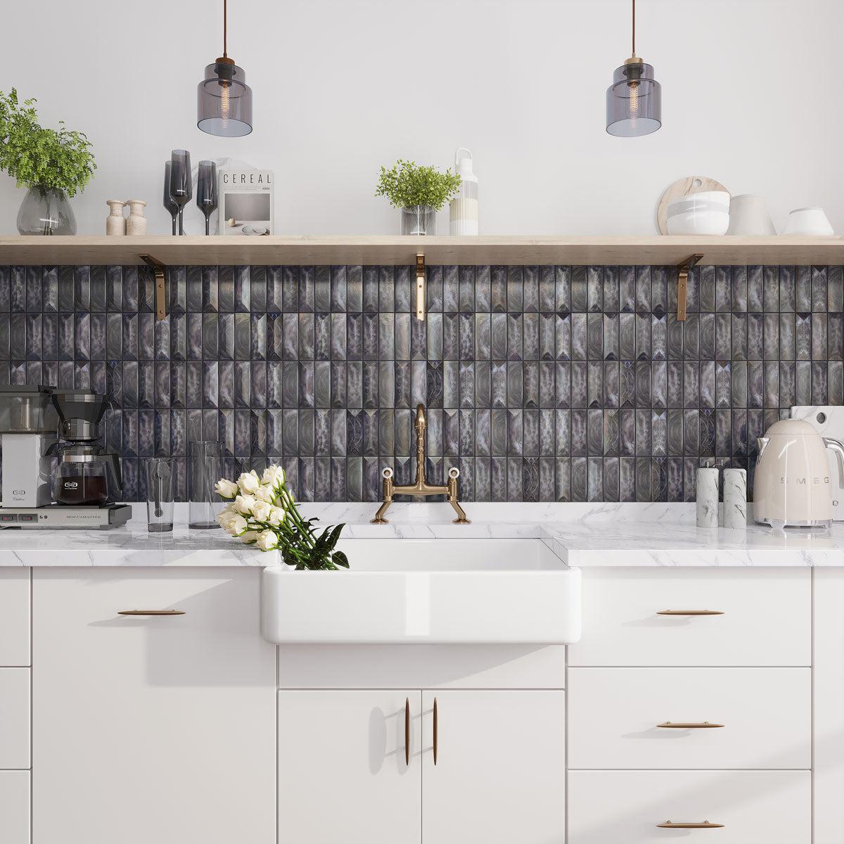 Prism Storm Beveled Brick Glass Mosaic Tile