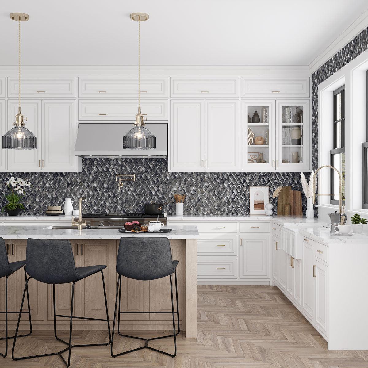 Prism Storm Beveled Diamond Cast Glass Mosaic Tile | Tile Club