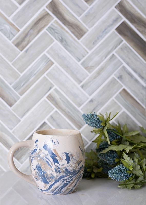 11" x 12.6" wood color mosaic  tile