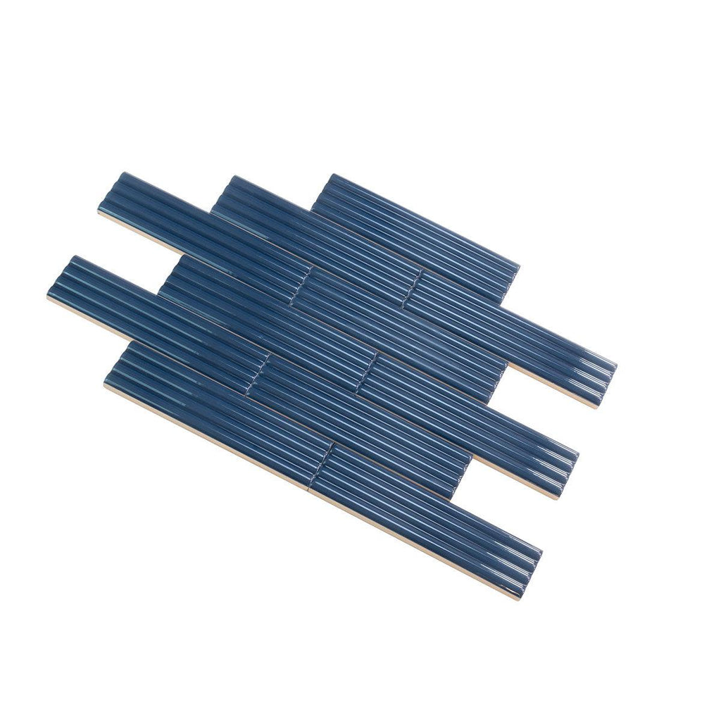 Groove Navy Deco Gloss Ceramic Subway Tile | Tile Club